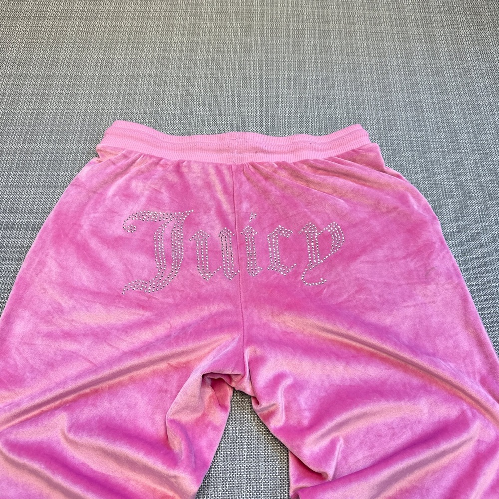 Juicy Couture Pink Velour Track Pants with Rhinestone Logo